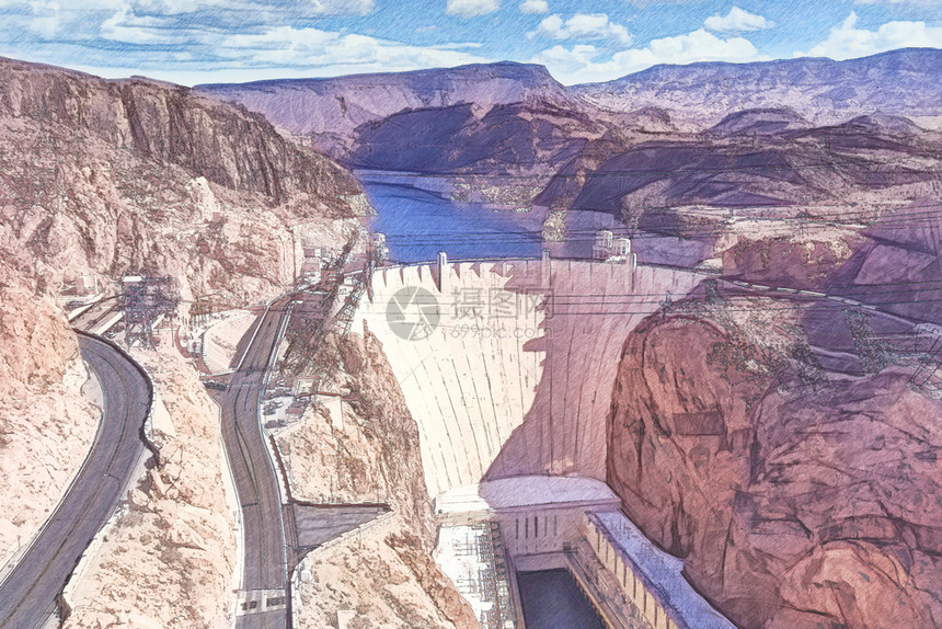 电的湖Hoover胡佛大坝图片