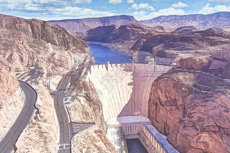 电的湖Hoover胡佛大坝图片