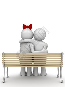 情侣在长椅爱中拥抱侣人节日系列3D孤立人物心弓天图片