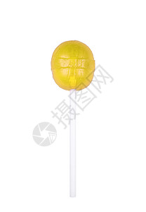 黄色圆形棒糖隔离在白色甜果棒上黄色圆形糖隔离在白色甜果水一种美味的图片