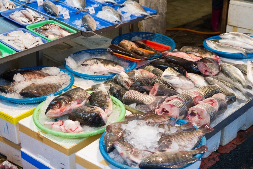 食物在北传统市场销售原生鱼经过店铺图片