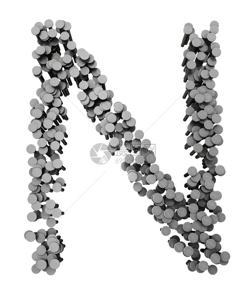 金属用在白色背景上被孤立的锤子钉成字母长象征图片