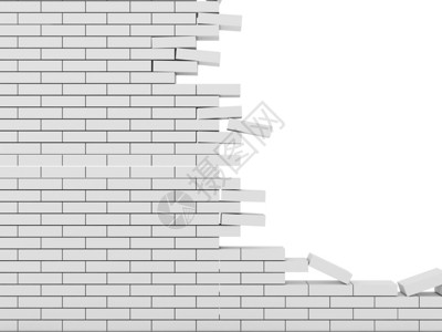 破碎的爆炸插图被白背景孤立的破碎砖墙图片