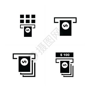 特特巴图货币自动取款机现金器和一叠美元图纸钞机和成堆的美元图标出纳员设计图片