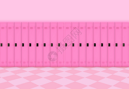 储物柜3d提供甜粉色金属锁板的行底背景私人运动图片
