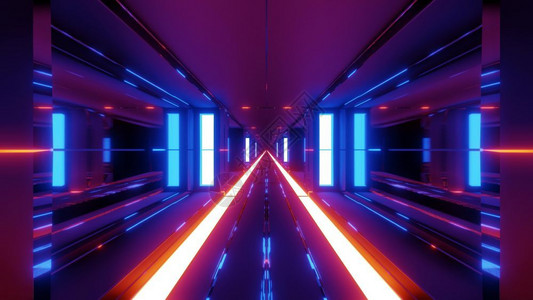 通热内斯蓝色的玻璃窗和无尽热金属3D插图背景壁纸未来的Scifi建筑3D使设计成为清洁的远生工程隧道通配有玻璃窗和无尽的热金属3d插图背设计图片