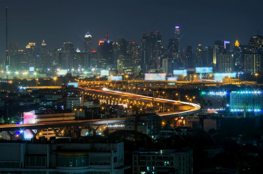 曼谷市风景交通商业区高速公路上的交通流量曼谷市风景黄昏旅行市中心图片