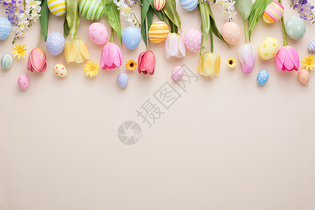 边框素材兔子复活节彩蛋鲜花边框背景
