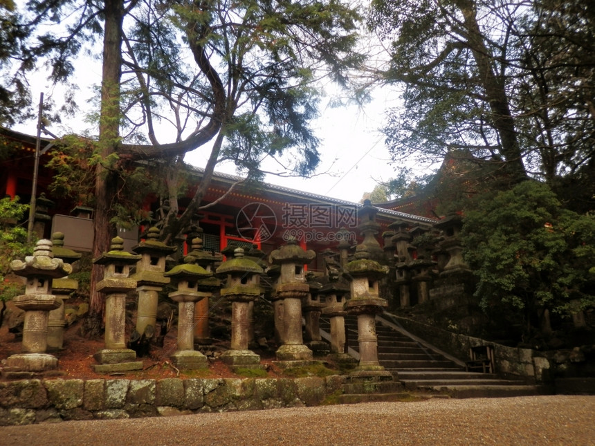 老的卡苏加神社周围的石灯纳拉日本人著名的图片