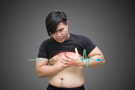 药物健康亚洲男心痛与跳线保健和问题概念黑白相间的特写患病图片