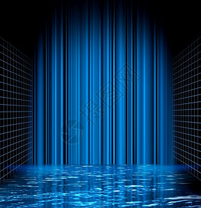 抽象蓝色水面网格透视空间背景抽象蓝色水面网格空间未来派天花板射线图片