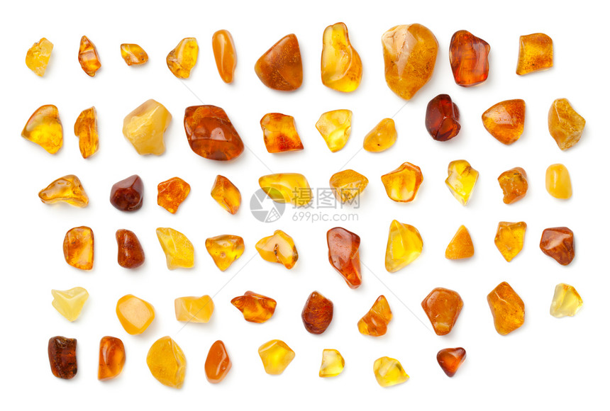 抛光海矿物在白色背景上隔离的Amber收集擦亮的琥珀表面视图平图片