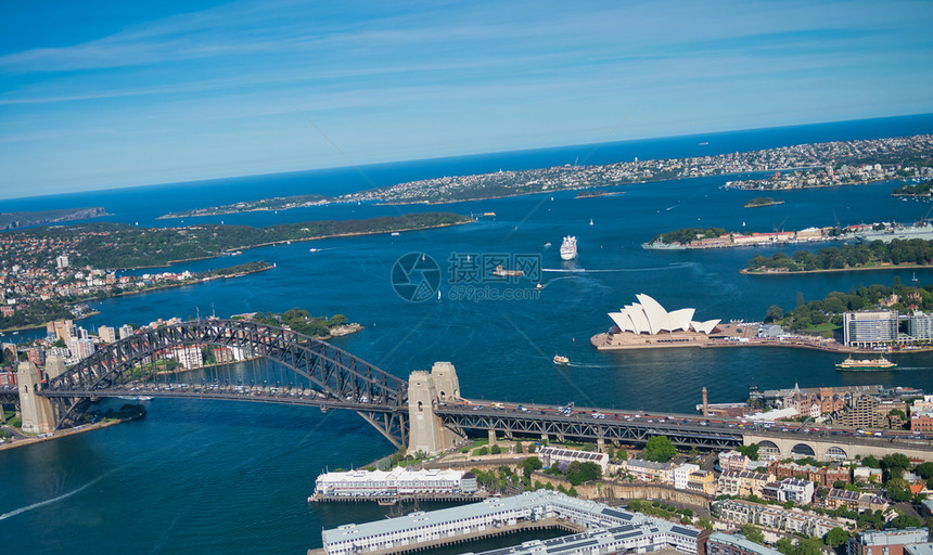 澳大利亚城市标志悉尼港桥的空中观测澳大利亚摄影旅行天线图片