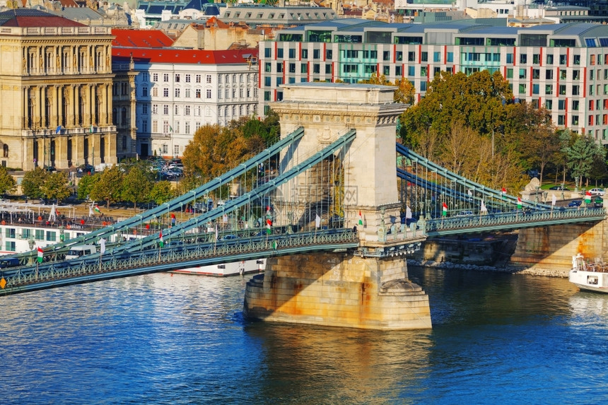 镇匈牙利布达佩斯Szechenyyi连锁桥建筑学著名的图片