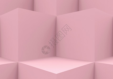 渲染现代的复古3d翻譯摘要粉紅立方盒子角形壁背景图片