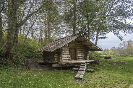 屋顶俄罗斯亚拉夫尔地区Kukoboya村公园的一个小木屋老的景观图片