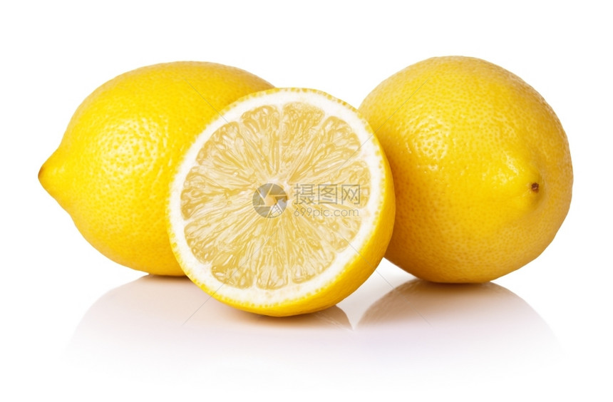 生的白色背景新鲜柠檬孤立柑橘健康图片