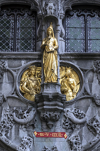 外部的12世纪圣血大教堂的外部比利时布鲁日市伯格广场的一座罗马天主教大堂城市旅行背景图片