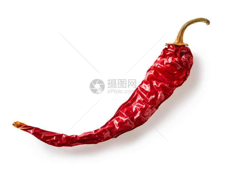 吃成熟智利在白色背景上分离的红热干辣椒图片