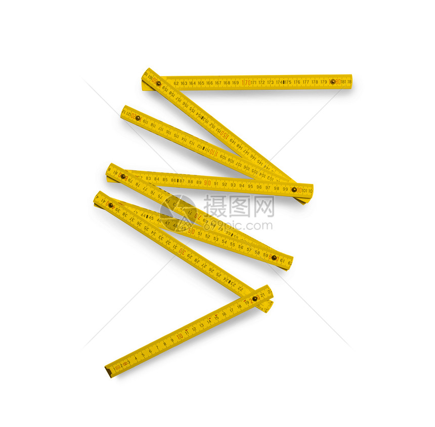 公制在白色背景上隔离的黄色折叠规则测量工具在白色背景上隔离的折叠规则测量工具乐器程师图片