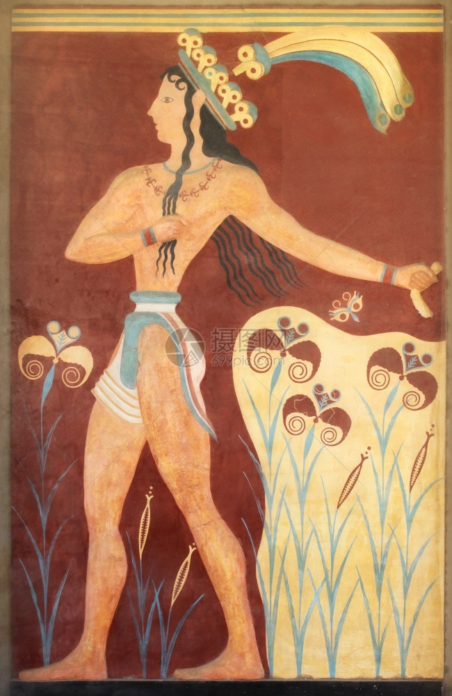 考古学墙艺术米诺斯勇士壁画克诺索斯里特希腊米诺斯勇士壁画图片