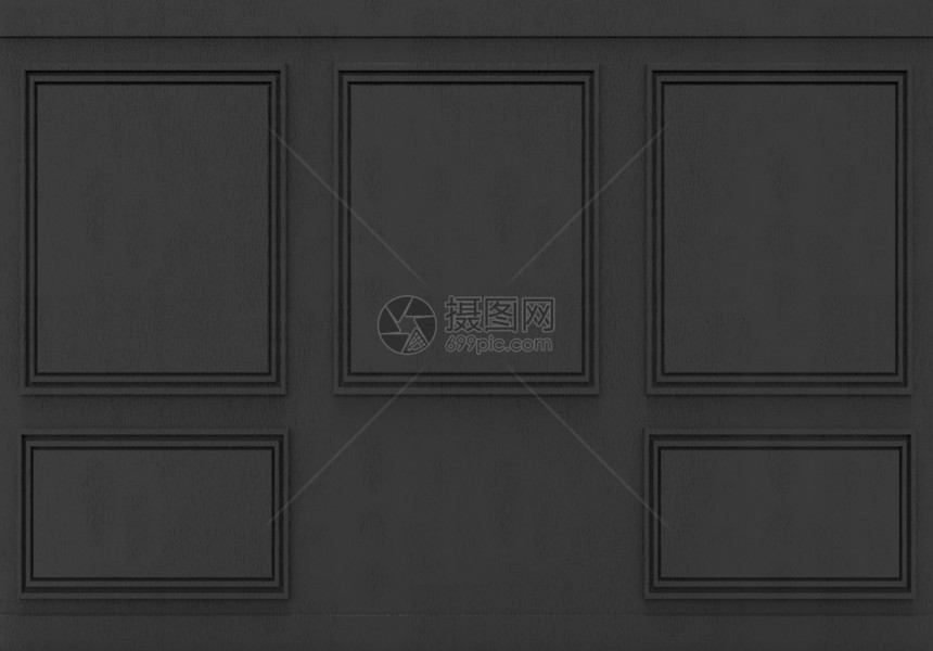 渲染黑色的3d提供奢侈品古典黑色木方形墙壁背景古董图片