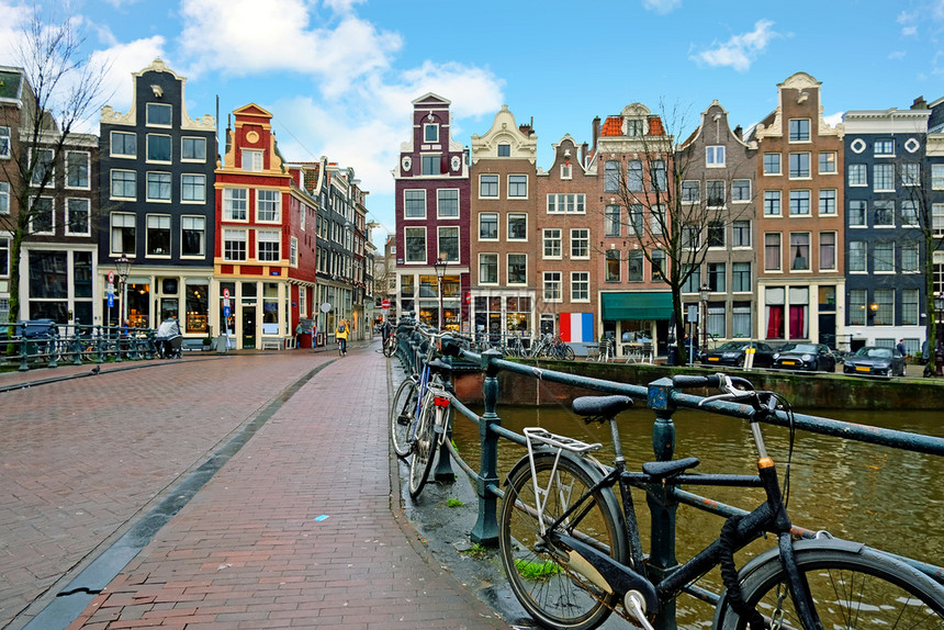 欧洲街道河荷兰阿姆斯特丹市风景来自荷兰阿姆斯特丹图片