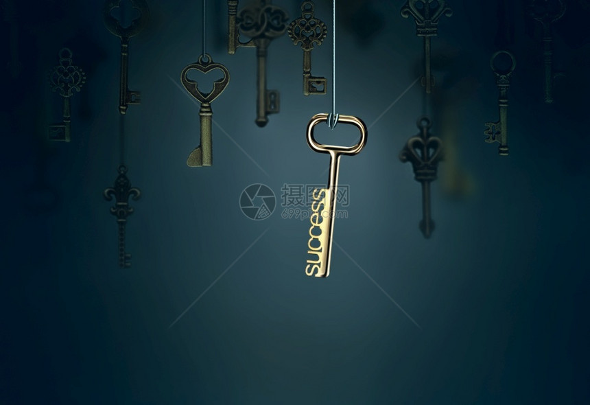 战略锁带有挂键和一个闪亮钥匙的概念形象征图片