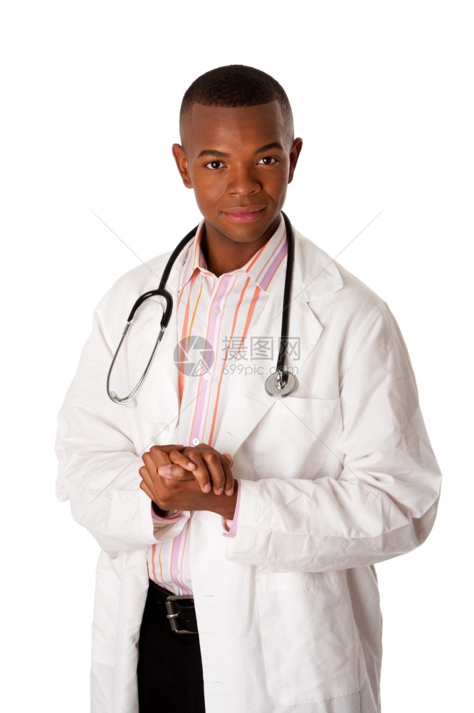 医疗的具有听诊器英俊医生手牵站立为咨询病人提供与世隔绝医师摄影图片