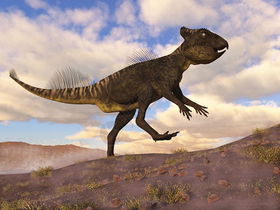 迪诺白天在沙漠中行走的巨型恐龙3D化为亚形恐龙3D化为经过草食动物图片