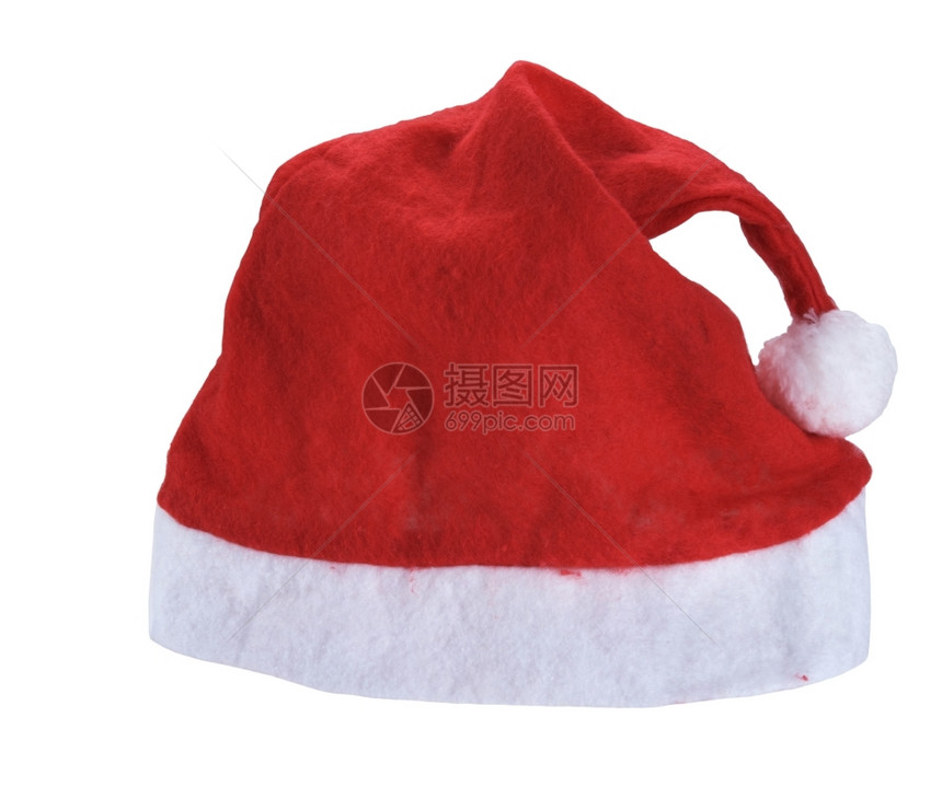 廉价的圣诞老人红帽子孤立在白色背景上传统的庆典织物图片