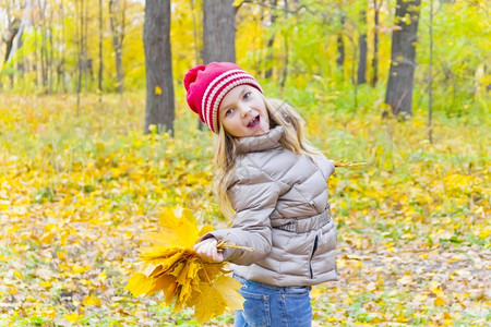秋天公园里玩耍的小女孩图片