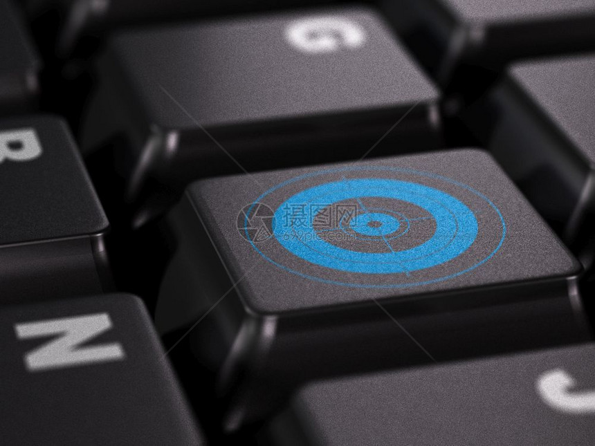 笔记本电脑蓝色的黑键盘上蓝目标优化图片