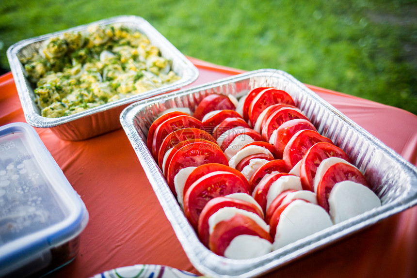 绿色配西红柿和莫扎雷拉野餐的蔬菜卡普雷塞红色的图片