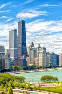 美国伊利诺州下市芝加哥天线城风景建造湖天际线图片