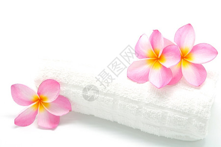 异国情调粉红色花朵有白毛巾温泉条件放松自然图片