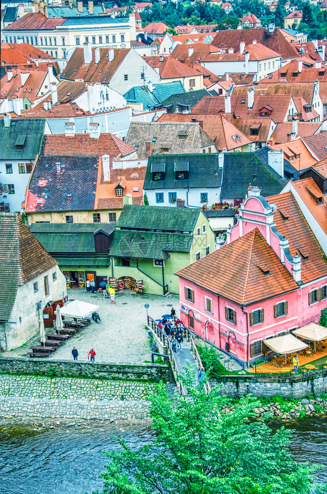 遗产克鲁姆洛夫捷中世纪城镇CeskyKrumlov的空中景象旅行图片