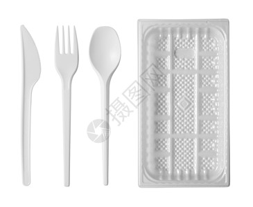 赎金洁具叉服务白色的背景上隔离的塑料可支配餐桌软件设计图片