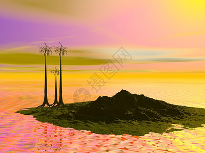 计算机生成有棕榈树的岛屿图像Name海洋旅游风景优美图片
