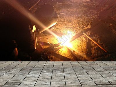 行业您产品的钢焊接和木质地板空间工人火花图片