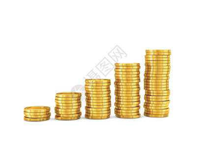 精米白面股票银行白色背景的黄金硬币被孤立于白面银行业设计图片