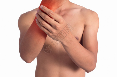 男子肩关节疼痛被白色隔离剪切路径关节疼痛被隔离受伤联合的身体背景
