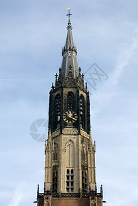 结石天空外部的荷兰德尔夫特NieuweKerk新的精华图片