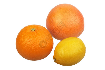 橙葡萄水果和黄柠檬白种背景的孤立品尝柑橘自然图片