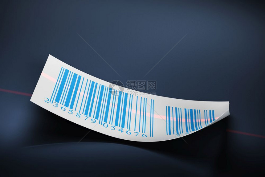 代码深蓝色背景上的条码贴纸和激光束阅读一种图片