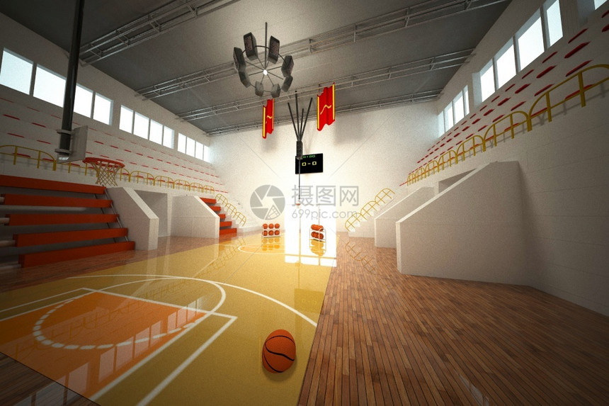 运动游戏带自然光3D转化的篮球圆形场车道图片