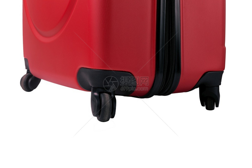 飞机场红色挂车轮旅行李箱底侧有轮子的Trolley袋式车轮细节红色的白图片