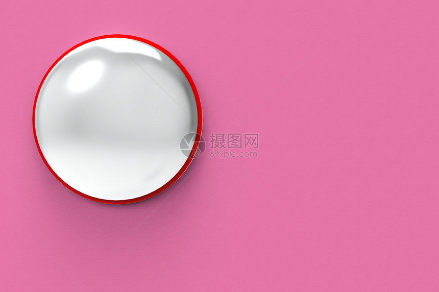 白色的3d在粉红色墙壁背景上制作凸轮反射镜街道的图片