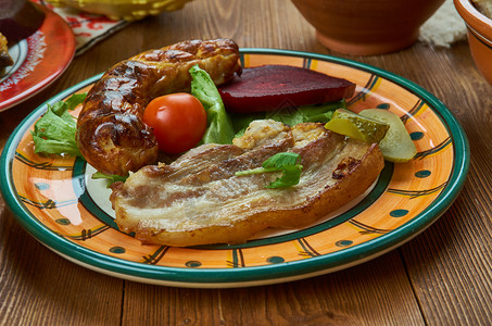汉堡里格丹麦卡斯勒自制烹饪传统各类菜盘顶视一顿饭新鲜的美食图片