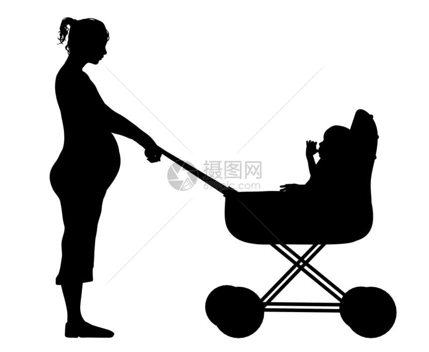 插图单身的说明一个母亲将孩子推到婴儿床的模样爱图片